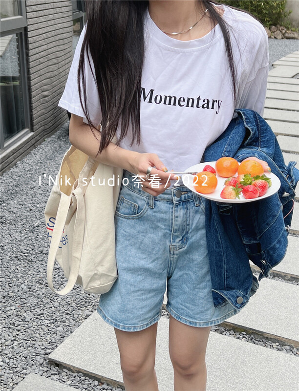 New year in early spring! [Naikan Nik] simple letters loose Pullover short sleeve T-shirt 9231\lwy