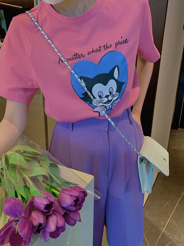 New in early summer! [finoa] casual gentle cartoon printed short sleeve T-shirt 1030# CLS