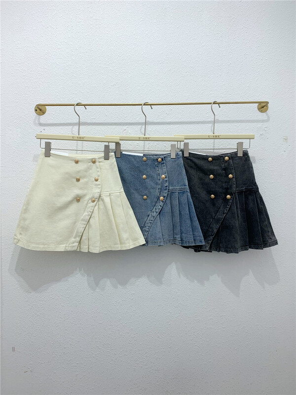 [u.she] fashion pleated denim skirt 83137# cqw