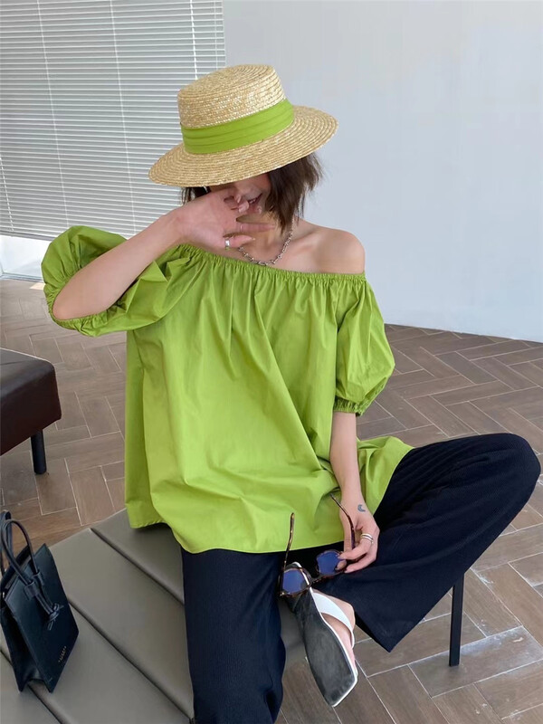 New in early summer! [black + white] temperament French one shoulder pullover shirt 2s12762u# lwy