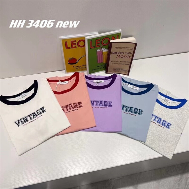 [HH &miss Lai] simple and versatile contrast letter short sleeve T-shirt 3406\l