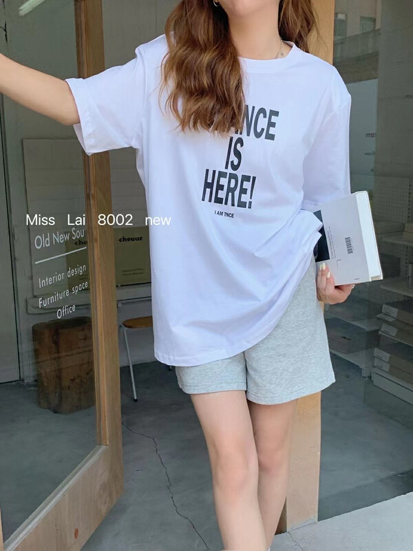 [HH & miss Lai] Korean back hollowed out design letter medium long short sleeve T-shirt ys1-8002# L