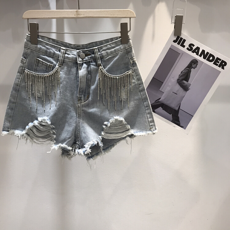 [Danling] hand nailing, drilling and washing denim shorts 1091# PCZ