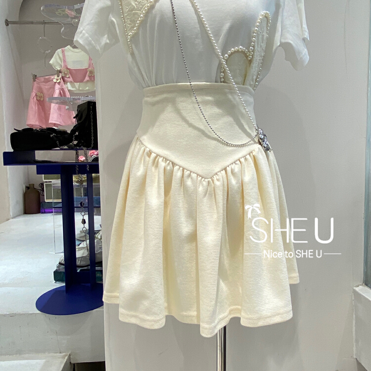 [she u] fashionable and versatile solid color skirt (only selling skirt) c18023-1# cqw