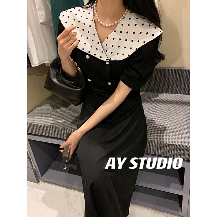 初夏上新!【AY STUDIO】氣質波點翻領連衣裙  66831#  ZXX