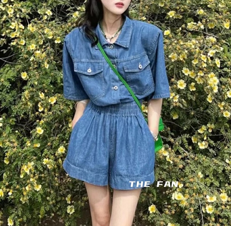 [the fan] fashion loose shirt + jeans versatile Shorts Set 50237# zxx