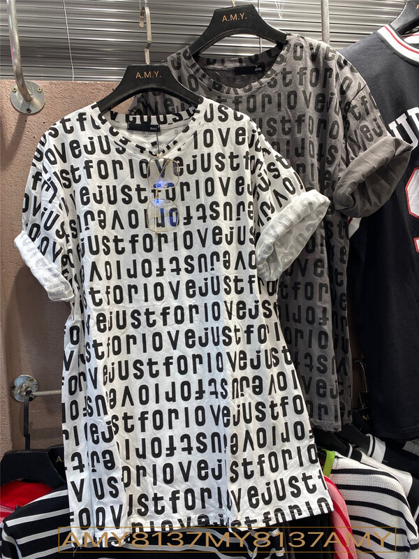[Amy] trendy street style letter overlay short sleeve T-shirt 8137# WTT