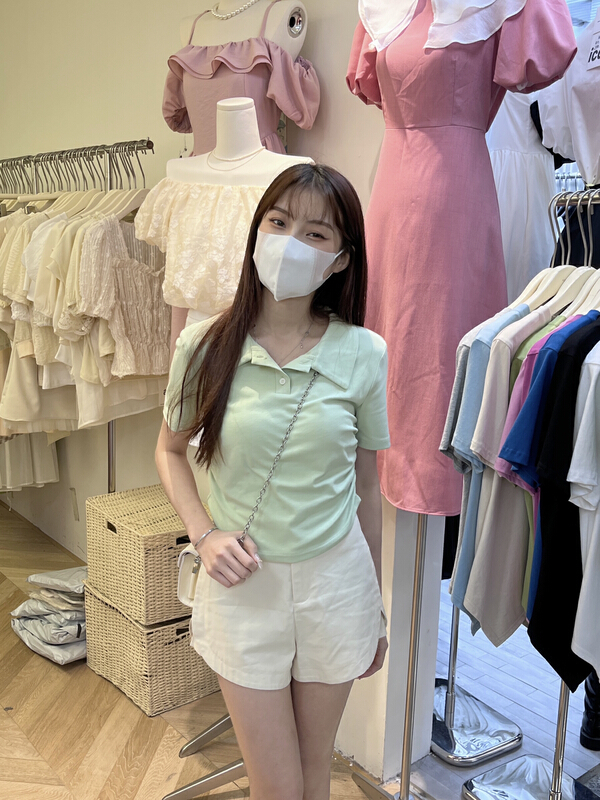 New in early summer! [as] Korean pleated short sleeved polo shirt 2199# hjy