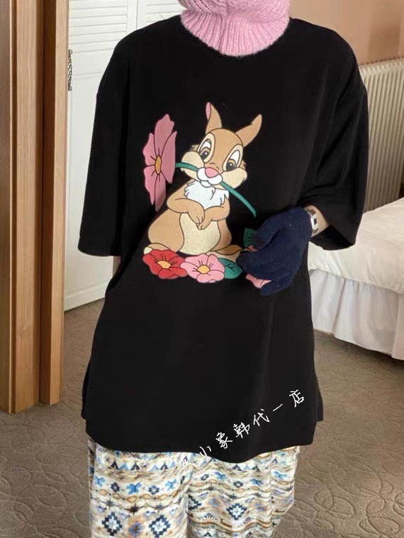 goods in stock! New year in early spring! [kakamee] cute rabbit loose short sleeve T-shirt 3815# LSL