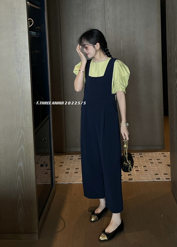[f.three] Korean version simple straight tube suspender pants (excluding inner lap) 95129# XJ