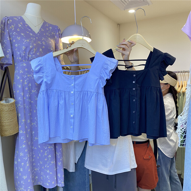 [cepar] Korean version small fresh flying sleeve short shirt 7178# hjy