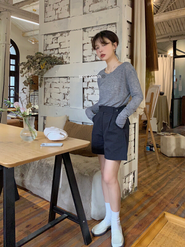 [seek peach] crew neck Pullover comfortable sweater 5118# ll