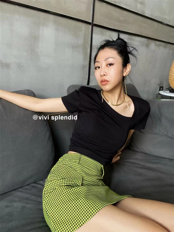 【 vivi 】 thousand bird lattice A-line temperament skirt 7612# ozq