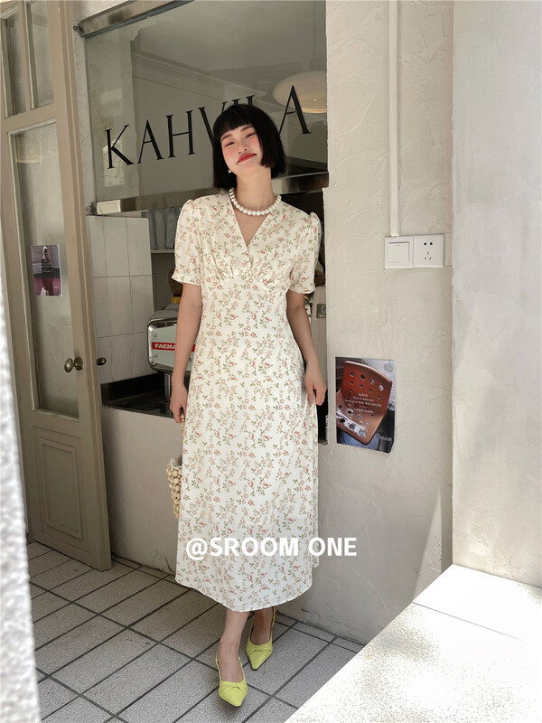 [s.room] broken flower age reducing waist dress 8880d# LSL