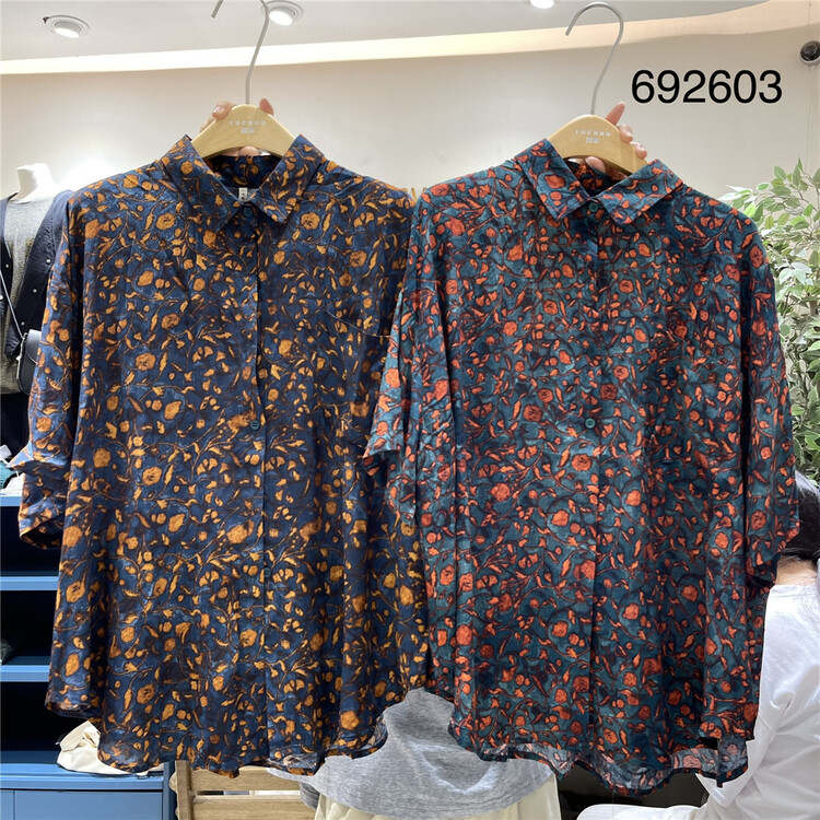 [twenty printed wood] single breasted comfortable Korean shirt 692603# L