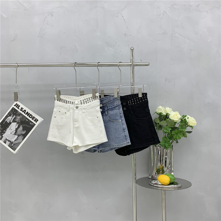 [u.she] fashion heavy industry nail bead versatile denim shorts 83089# cqw