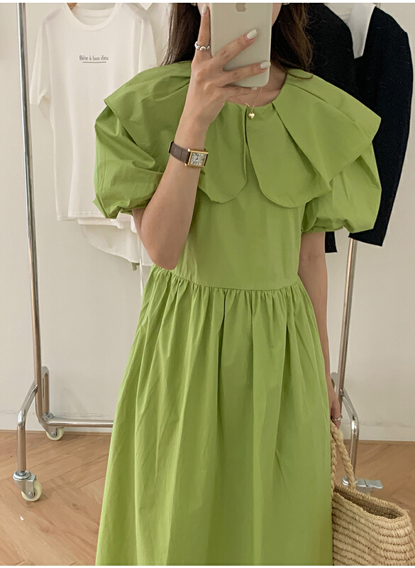 [the mind] Korean version lotus leaf collar solid color temperament dress 60361# XYJ