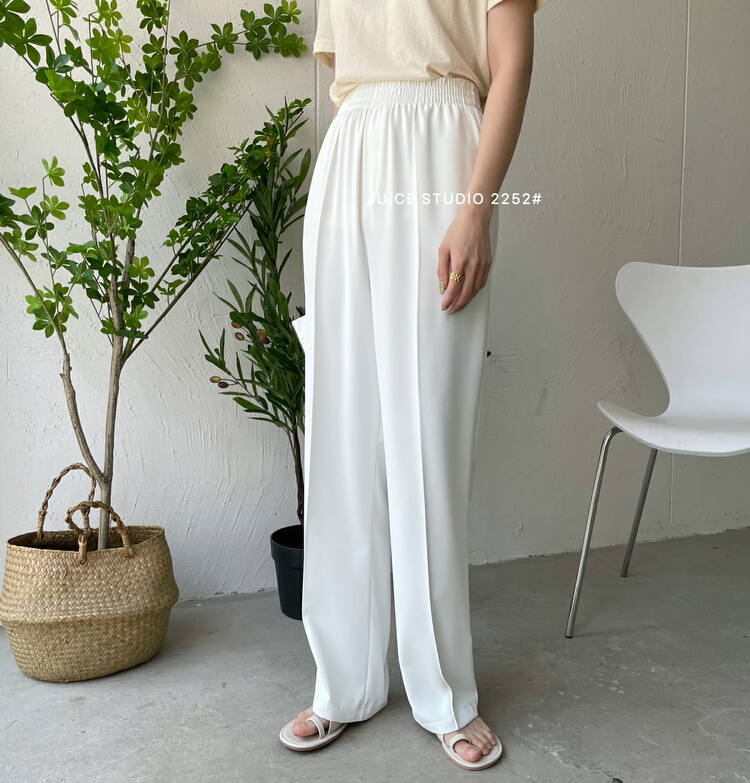 [juice] simple solid color elastic waist casual pants 2252# ll
