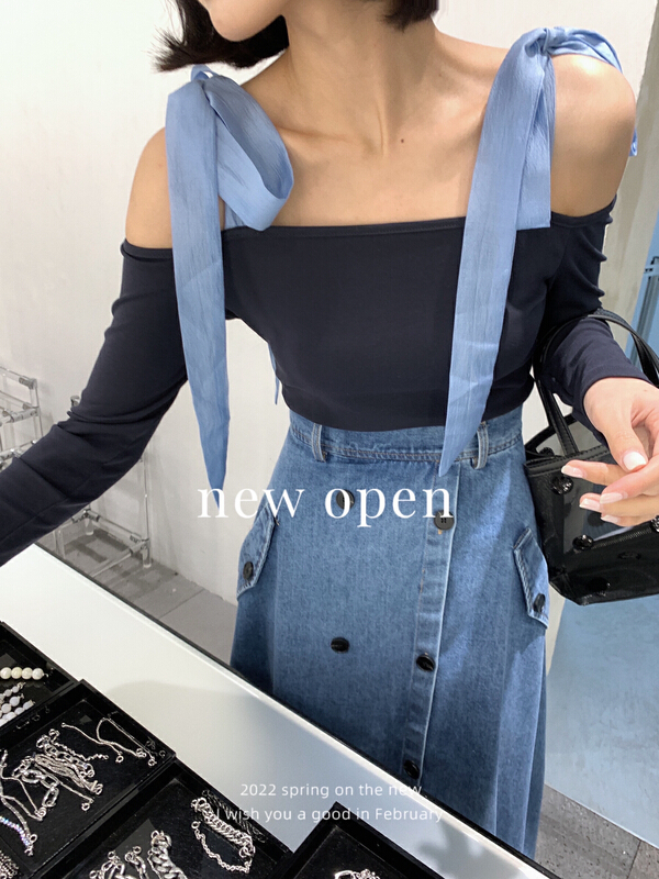 New year in early spring! [new open] one shoulder bandage slim shirt gy22085# zxl