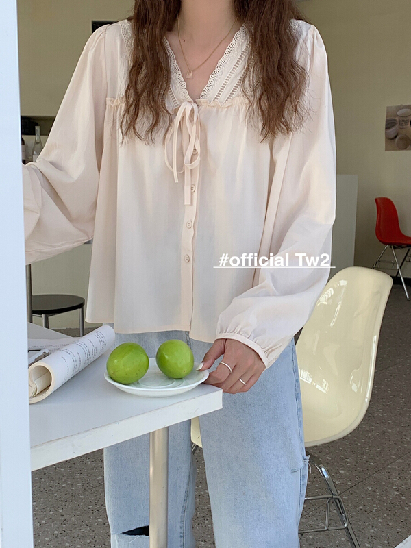 [TW2] Korean soft V-neck lace shirt 15252# HBx