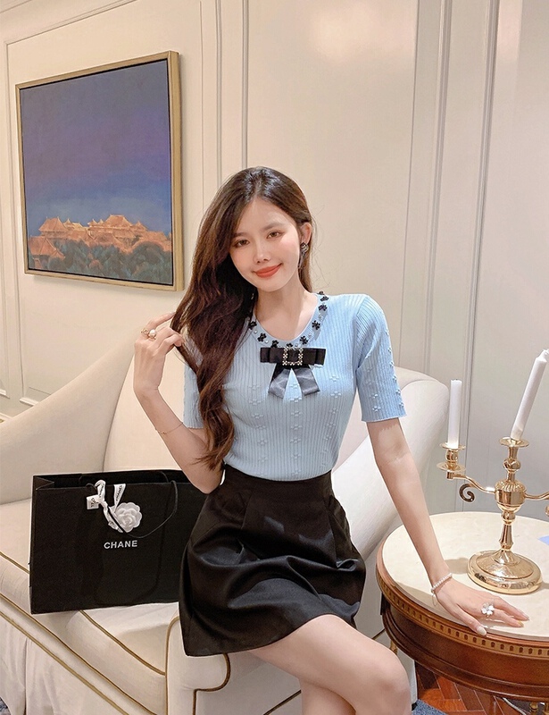 [pan] self cultivation heavy work order pearl Japanese Vintage sweater (with Brooch) 00526# PCZ