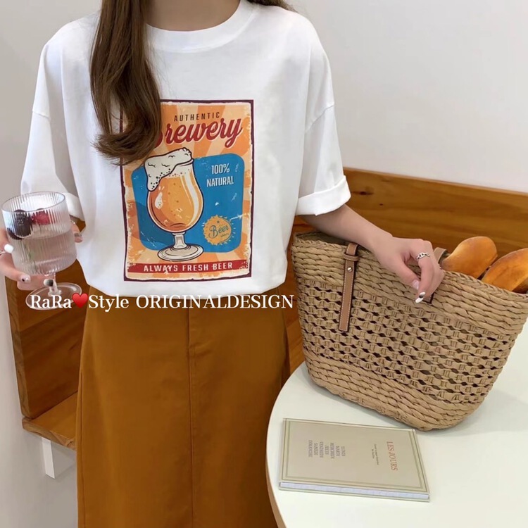 [rara] graphic printing fashion aging short sleeve T-shirt 19116-16# LSL