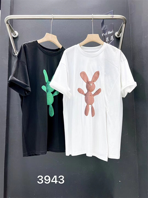 [Feifei] Korean style rabbit versatile short sleeve T-shirt 3943# ozq