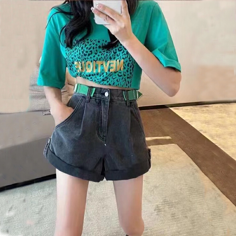 [AI x2 denim] Korean elastic high waist denim shorts 6135# hjy