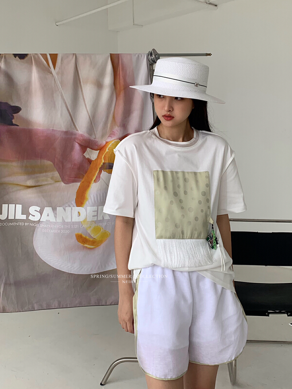 [neihe] Korean round neck Pullover short sleeve T-shirt (with pendant) 11551# zxx