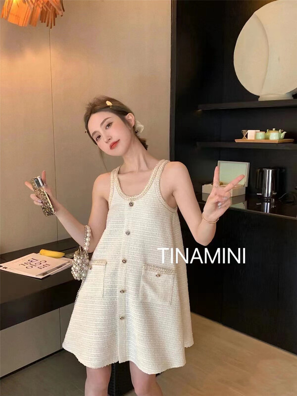 [tinamini] temperament small fragrance U-neck dress m0187\hjy