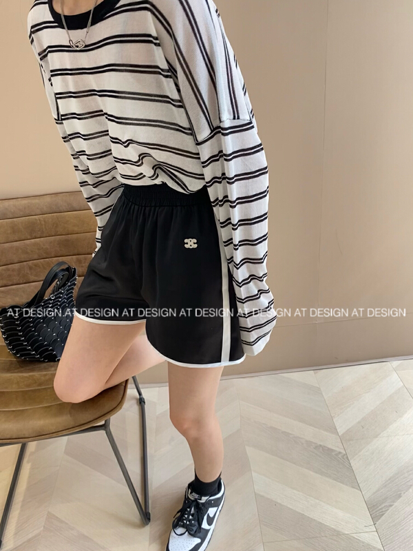 [at] textured Pearl Satin contrast edging small label casual shorts 92899-1# LSL