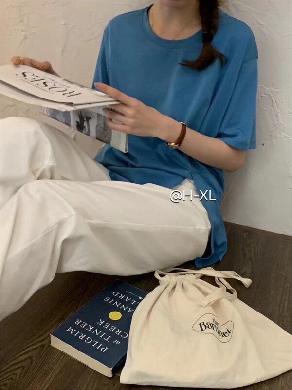 [h-xl] simple and versatile solid color slit short sleeve T-shirt 3505# XYY