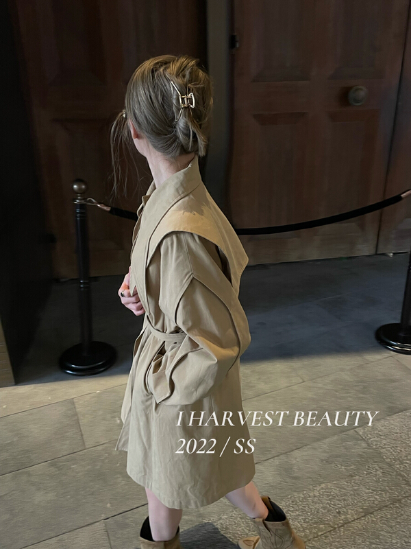 [I style] Korean loose medium length windbreaker (with belt) 5031# ozq