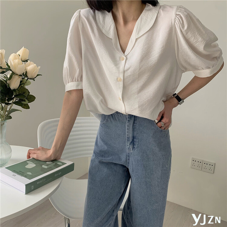 [within one circle] Korean style simple and loose age reducing shirt (excluding necklace) 8580# LSW