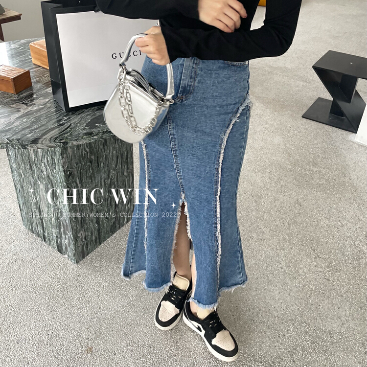New year in early spring! [chic win] Korean fashion design fishtail denim skirt 8005# CSX