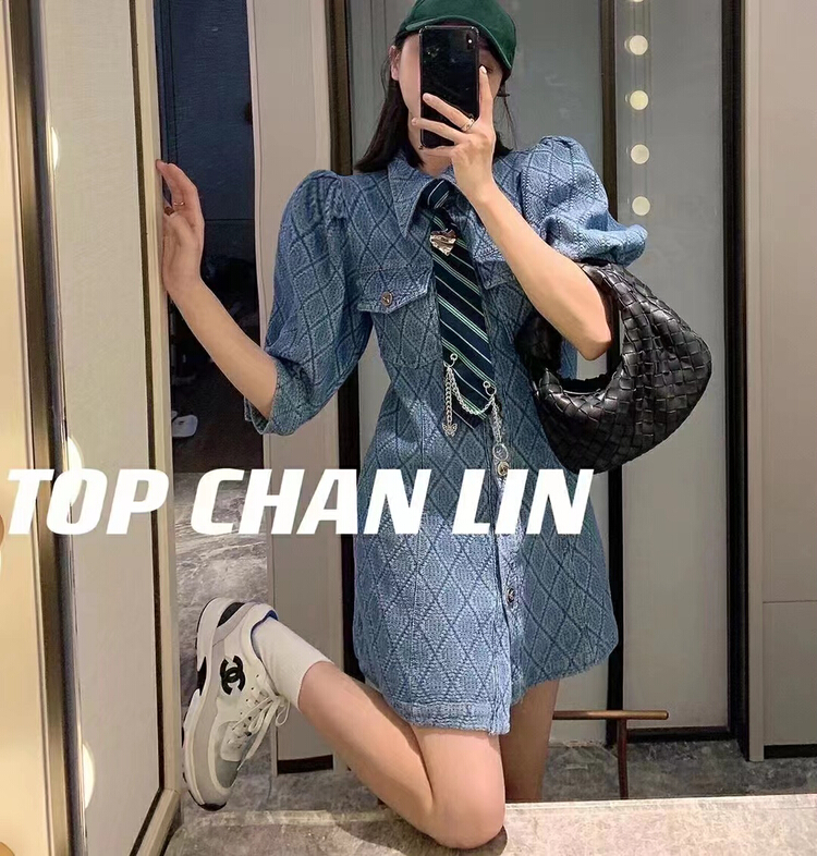 goods in stock! New in early summer! [I do] Korean fashion denim dress (with tie) 6037# cqw