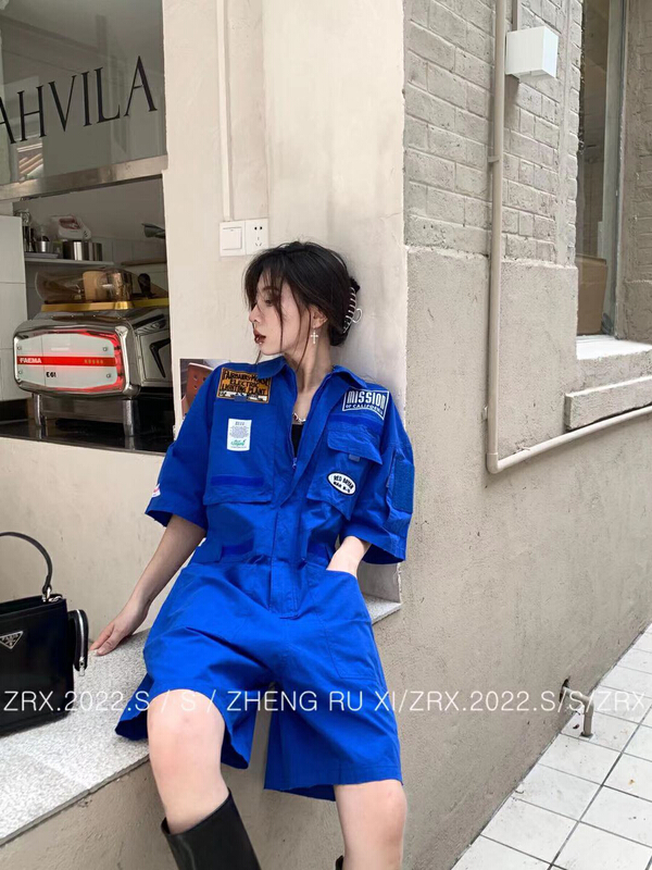 [zhengruxi] logo embroidered overalls 11703# WTT