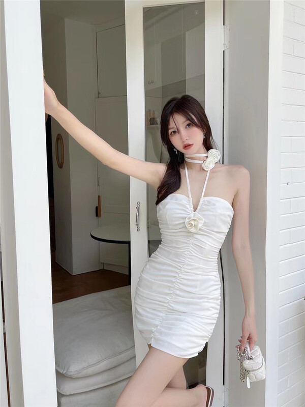 [Linda] pure wind temperament drawstring Pleated Dress (with rose accessories) 3366# zxx