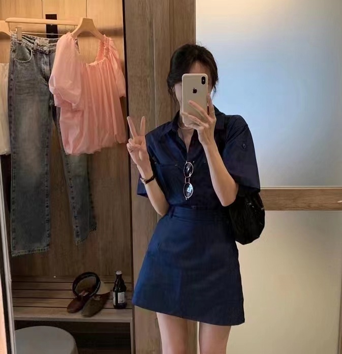 [f.three] denim shirt + skirt (with shawl) 87292# XJ