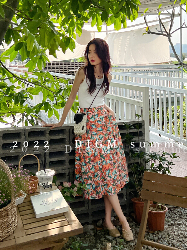[digm] slim high waist floral skirt 1924# zxx