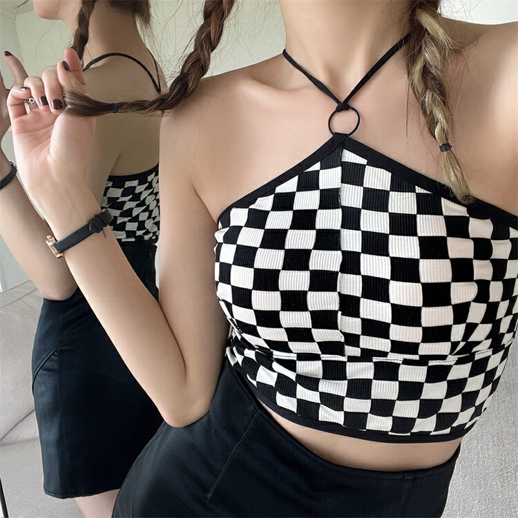 New in early summer! [F.P.] neck hanging Spice Girl chessboard vest / sling 0163# HBx