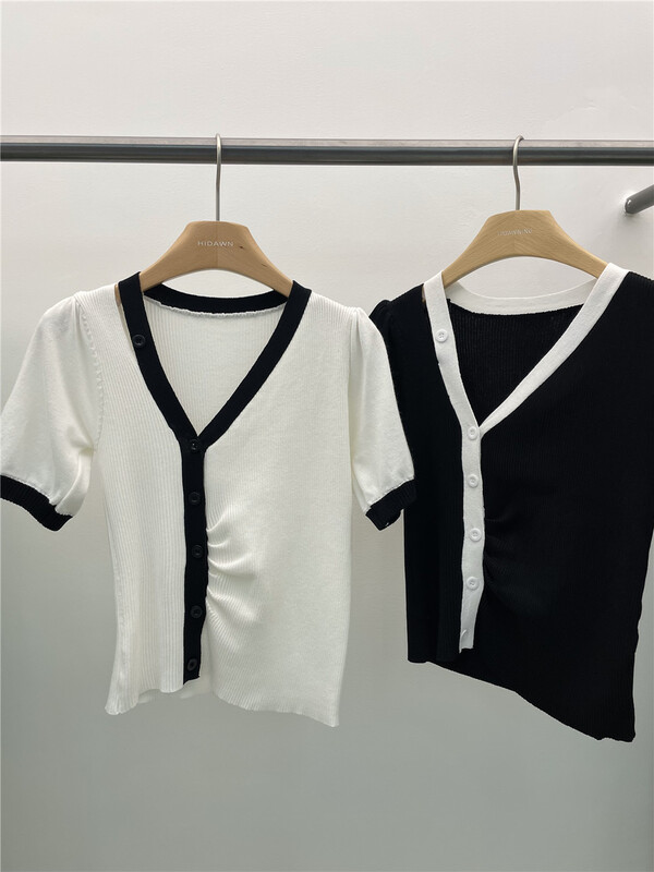 goods in stock! [blooming's] Korean style contrast color edge fitted sweater 6887# cqw