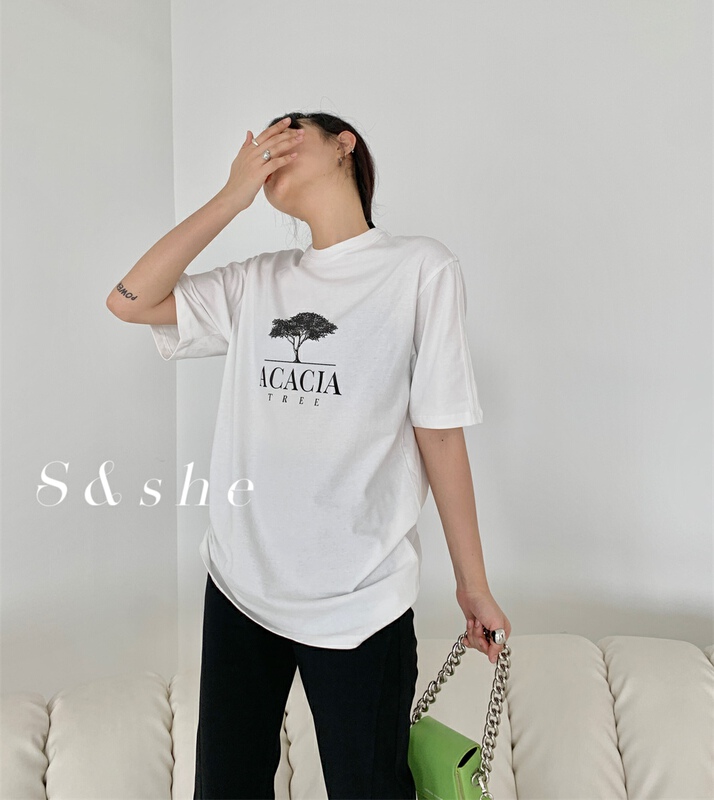 [she] casual and versatile graphic printed short sleeve T-shirt 1142a# XJ