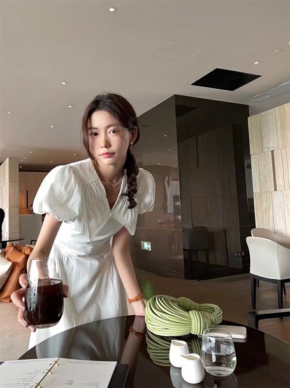 [A-One] little woman doll neck bubble sleeve dress 9916# LSW