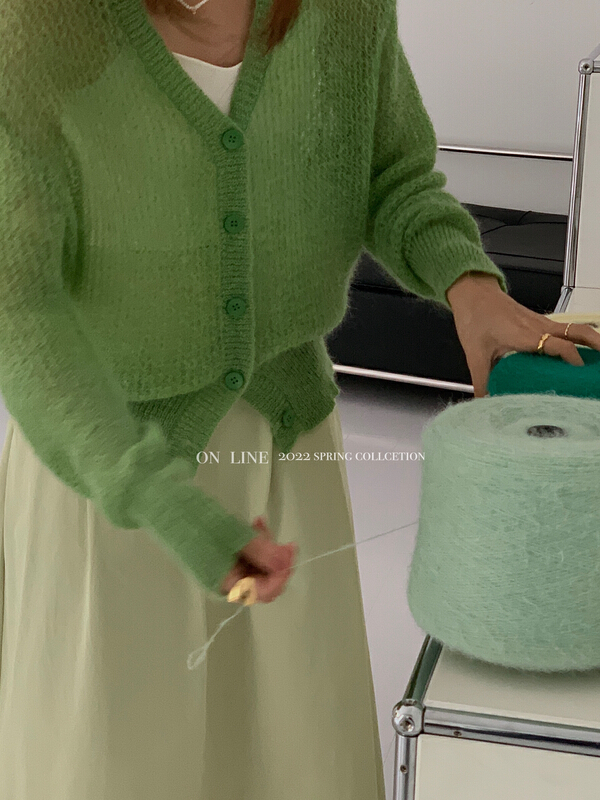 New year in early spring! [on line] gentle and lazy wind Mohair V-neck knitted cardigan 8808# lwy