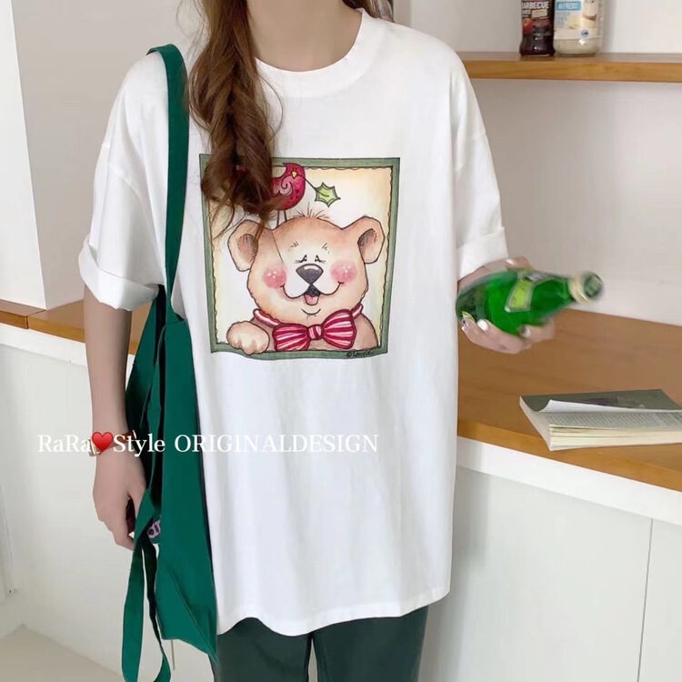 [rara] Korean bear print short sleeve T-shirt 19116-1# LSL