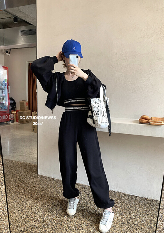 goods in stock! New year in early spring! [y.jia Yijia] simple Hoodie + sexy vest + high waist letter sports and leisure suit ys2-8859# PCZ