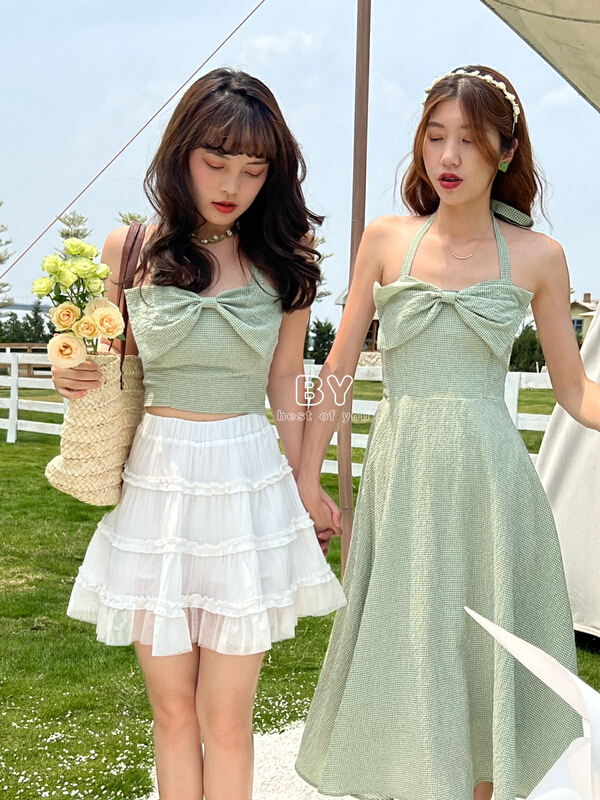 [best of you] hanging neck pure desire sling plaid shirt 9880# HBx