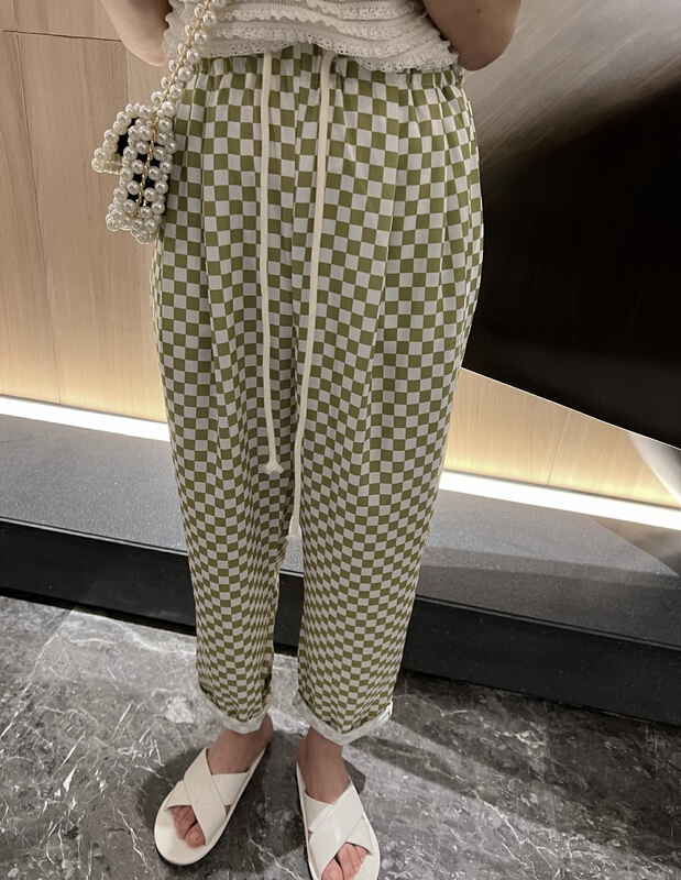 Live broadcast! [tiantianjia] drawstring Plaid comfortable casual pants (only pants) ys1-966# L