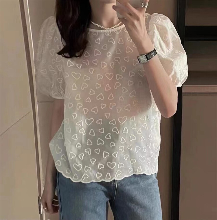 [thanku] Korean round neck love Embroidery Shirt 197# zjy